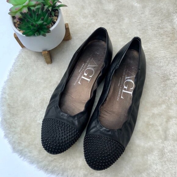 AGL  Blakely Leather Studded Toe Ballet Flats Size 37.5 / 7.5 - Picture 1 of 6